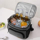 Black Insulated Lunch Bag Cooler Tote - 9L Leakproof Thermal Lunch Box with Shoulder Strap & Pockets for Work, Picnic, Travel - Front View