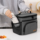 Black Insulated Lunch Bag Cooler Tote - 9L Leakproof Thermal Lunch Box with Shoulder Strap & Pockets for Work, Picnic, Travel - Top-Down View
