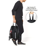 Black Multi-Pocket Drawstring Backpack Gym Bag with Zipper Compartments, Bottle Holders & Reflective Strip - 45-Degree Angle