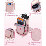 Pink Stylish Water Bottle Carrier Bag with Phone Pocket, Key Clip & Adjustable Strap - Crossbody Sling Holder - Side View