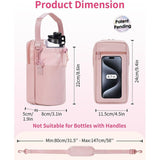 Beige Stylish Water Bottle Carrier Bag with Phone Pocket, Key Clip & Adjustable Strap - Crossbody Sling Holder - Front View