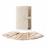 White Elegant Quilted Travel Jewelry Organizer Binder - Portable Loose-Leaf Storage Book with Clear Zipper Pockets for Earrings, Necklaces, Rings