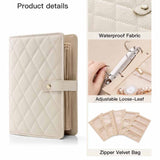 White Elegant Quilted Travel Jewelry Organizer Binder - Portable Loose-Leaf Storage Book with Clear Zipper Pockets for Earrings, Necklaces, Rings - Front View