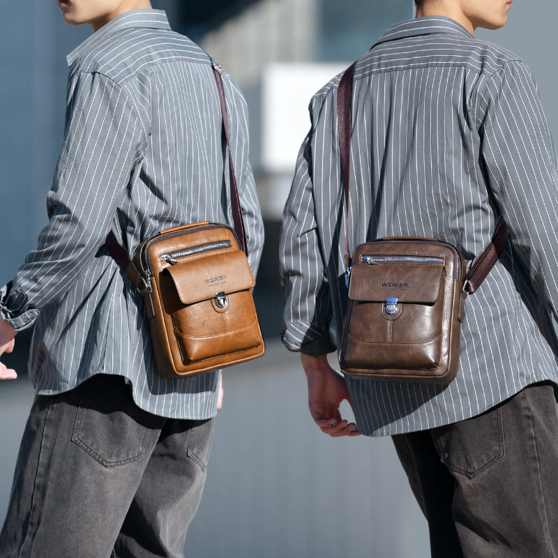Premium PU Leather Crossbody Bag for Men - Vintage Light Brown Shoulder Bag
