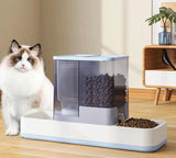 Grey 2-in-1 Automatic Pet Water and Food Dispenser - Gravity Feeder for Cats and Dogs - Rear View