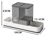 Grey 2-in-1 Automatic Pet Water and Food Dispenser - Gravity Feeder for Cats and Dogs - Close-Up Angle