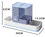 Blue 2-in-1 Automatic Pet Water and Food Dispenser - Gravity Feeder for Cats and Dogs - Close-Up Angle