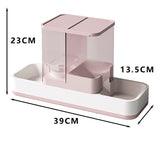 Pink 2-in-1 Automatic Pet Water and Food Dispenser - Gravity Feeder for Cats and Dogs - Close-Up Angle
