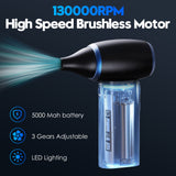 Black Portable Turbo Handheld Blower Fan - 130000RPM High-Speed Mini Fan with 5000mAh Battery - Front View