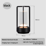 Black Rechargeable Table Lamp - Touch Dimming 3-Color LED Light for Bedroom and Office