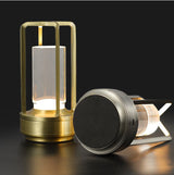 Black Rechargeable Table Lamp - Touch Dimming 3-Color LED Light for Bedroom and Office - Top-Down View