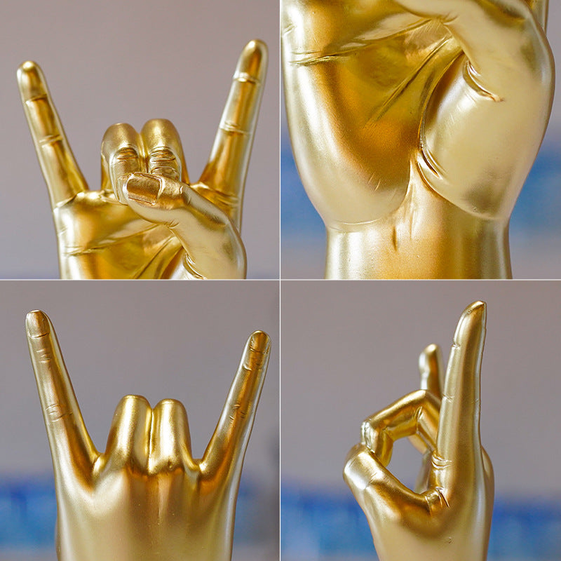 Black Right Hand Resin Rock and Roll Hand Figurine - Stylish Desk and Living Room Decor
