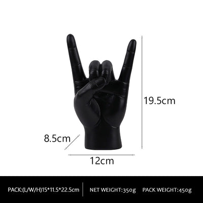 Black Left Hand Resin Rock and Roll Hand Figurine - Stylish Desk and Living Room Decor