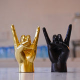 White Left Hand Resin Rock and Roll Hand Figurine - Stylish Desk and Living Room Decor - Side View