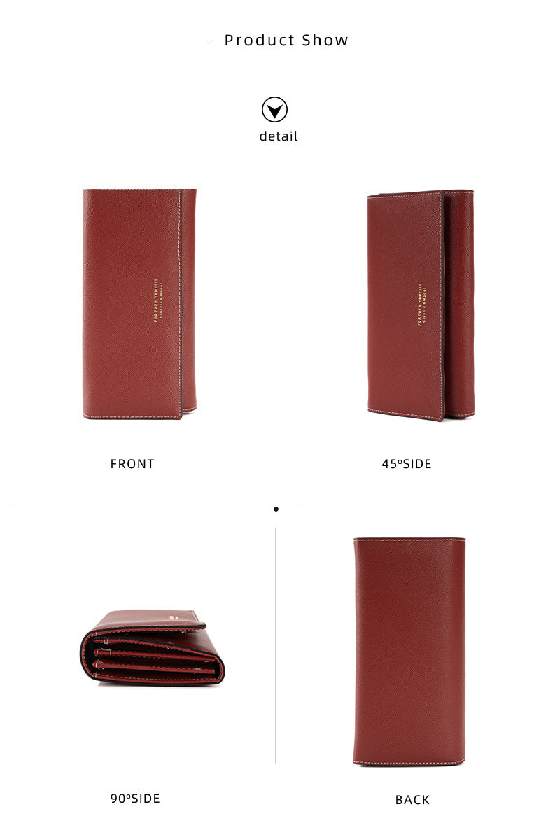 Deep Red PU Slim Wallet with Polyester Interior - Stylish Clutch for Cards and Cash