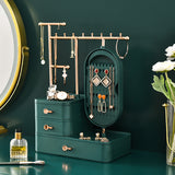 Elegant White Jewelry Organizer with Mirror - Multi-Layer Storage & Display Stand (25x15x37.5cm) - Front View