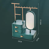 Elegant White Jewelry Organizer with Mirror - Multi-Layer Storage & Display Stand (25x15x37.5cm) - Rear View