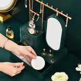 Elegant Cream Color Jewelry Organizer with Mirror - Multi-Layer Storage & Display Stand (25x15x37.5cm) - Top-Down View