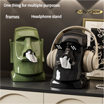 Cream White Versatile Desktop Headphone Stand & Tissue Box (23.5x17x14.5cm)