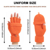 Yellow Winter Convertible Mittens - Warm Knitted 2-in-1 Fingerless Gloves with Flip Top Cover for Cold Weather - Top-Down View