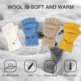 Yellow Winter Convertible Mittens - Warm Knitted 2-in-1 Fingerless Gloves with Flip Top Cover for Cold Weather - 45-Degree Angle