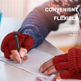 Yellow Winter Convertible Mittens - Warm Knitted 2-in-1 Fingerless Gloves with Flip Top Cover for Cold Weather - Rear View