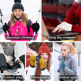 Yellow Winter Convertible Mittens - Warm Knitted 2-in-1 Fingerless Gloves with Flip Top Cover for Cold Weather - Low Angle