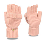 Pink Winter Convertible Mittens - Warm Knitted 2-in-1 Fingerless Gloves with Flip Top Cover for Cold