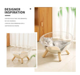 Luxury Transparent Cat Bed with Wooden Legs - Stylish Pet Nest - Side View