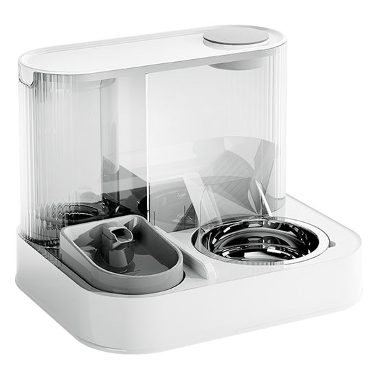 Automatic Pet Feeder and Water Bowl - 2-in-1 Grey Stainless Steel Bowl Cat Feeding Station