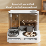 Automatic Pet Feeder and Water Bowl - 2-in-1 Grey Stainless Steel Bowl Cat Feeding Station - Front View