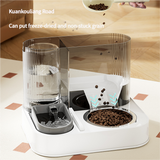Automatic Pet Feeder and Water Bowl - 2-in-1 Grey Stainless Steel Bowl Cat Feeding Station - Side View