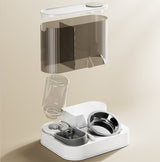 Automatic Pet Feeder and Water Bowl - 2-in-1 Grey Stainless Steel Bowl Cat Feeding Station - Top-Down View