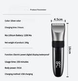 Cordless Electric Hair Clipper with LED Display - 8 Blue Adjustable Lengths - Rear View