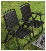 Black Portable Folding Chair - Outdoor Beach and Camping Recliner - Rear View