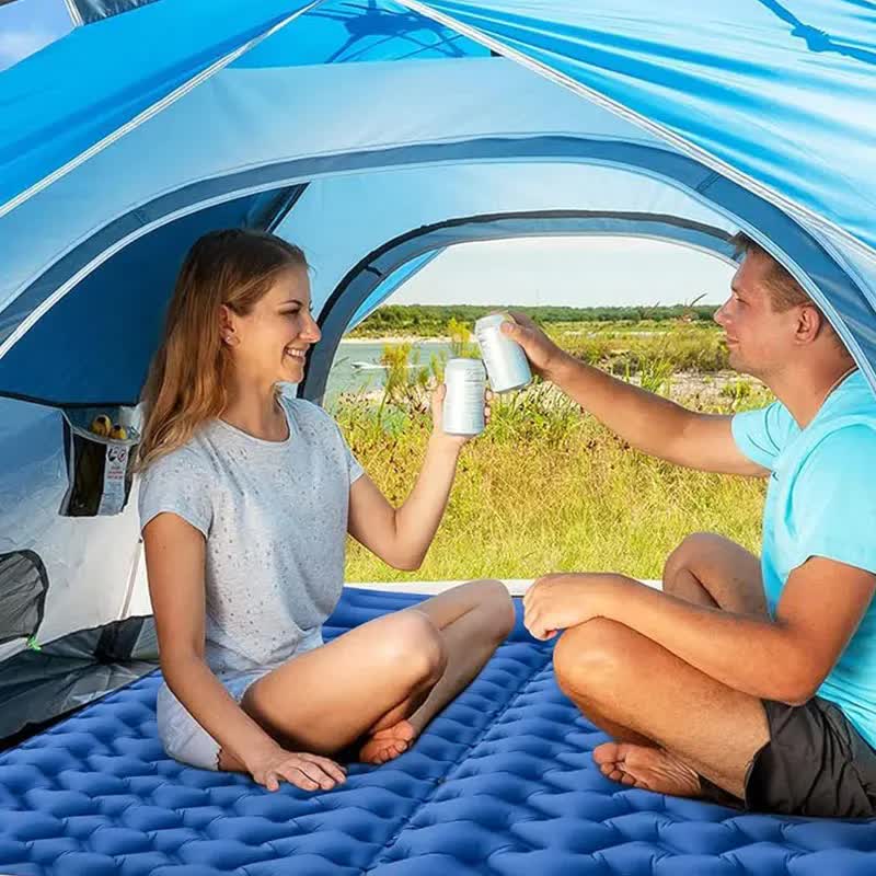 Grey Portable Outdoor Inflatable Mat - Foot-Operated Camping Sleeping Pad