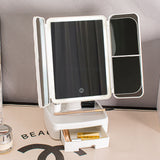 Elegant Tri-Fold Shell LED Vanity Mirror - Smart Makeup Gift with Storage & Illumination - Front View