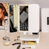 Elegant Tri-Fold Shell LED Vanity Mirror - Smart Makeup Gift with Storage & Illumination - Side View