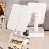 Elegant Tri-Fold Shell LED Vanity Mirror - Smart Makeup Gift with Storage & Illumination - Top-Down View