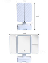 Elegant Tri-Fold Shell LED Vanity Mirror - Smart Makeup Gift with Storage & Illumination - Rear View
