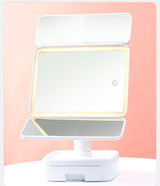 Elegant Tri-Fold Shell LED Vanity Mirror - Smart Makeup Gift with Storage & Illumination - Low Angle