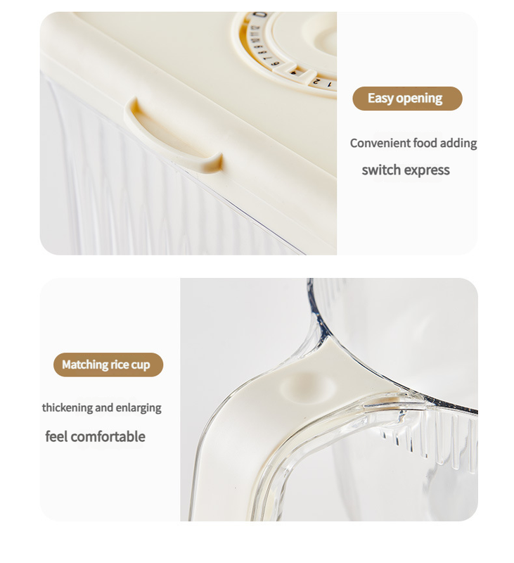 Regular Cream White Smart Kitchen Rice Dispenser - Automatic Press-Style Rice Storage Bin