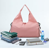 Black Stylish Women’s Travel Bag - Large-Capacity Fitness & Yoga Bag with Separate Shoe Compartment - Top-Down View
