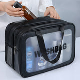 2PCS Dual-Layer Transparent PU Cosmetic Pouch - Wet and Dry Separation, Large size(31*15*20cm)- milk apricot white - 45-Degree Angle