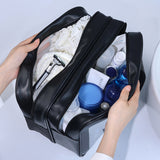 2PCS Dual-Layer Transparent PU Cosmetic Pouch - Wet and Dry Separation, Large size(31*15*20cm)- milk apricot white - Rear View