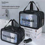 2PCS Dual-Layer Transparent PU Cosmetic Pouch - Wet and Dry Separation, Large size(31*15*20cm)- Pink