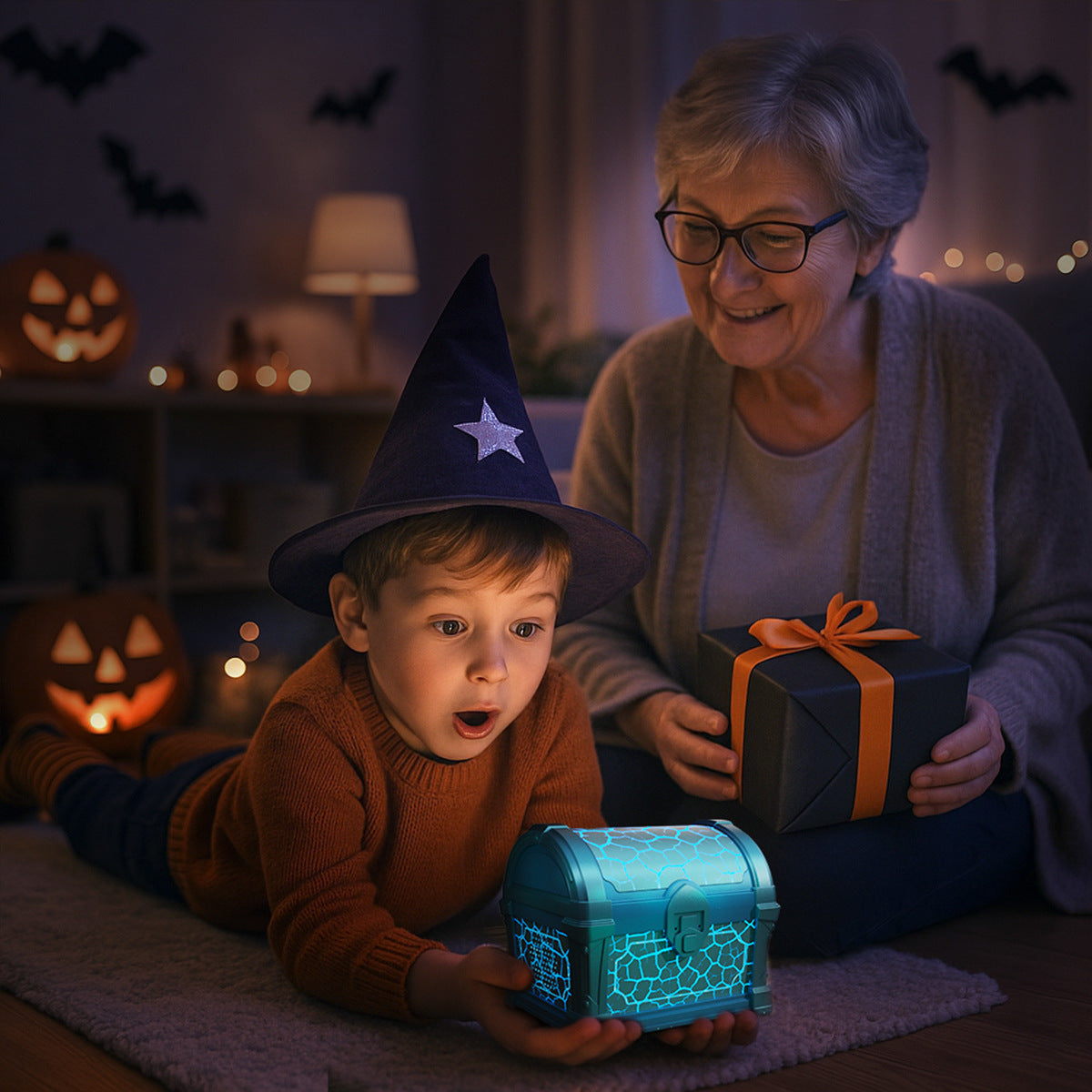 Treasure Chest Projection Lamp with Bluetooth Speaker and Mood Light, Blue