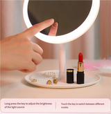 3PCS LED Makeup Mirror with Lights - Portable Tabletop Vanity Mirror, INS Style, Pink - Side View