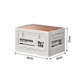 40cm White Multifunctional Foldable Storage Box with Wooden Lid - Collapsible Outdoor Camping Crate, Stackable Home Organizer with Side-Opening Doors for Car Trunk, Picnic and Pantry