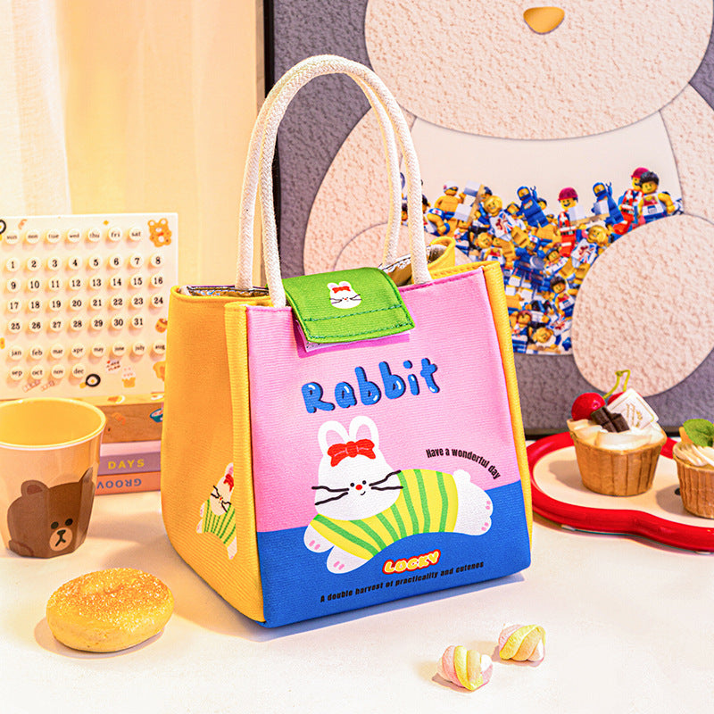 3 PCS Cute Cartoon Large Capacity Lunch Bag - Portable Soft  Handbag for School and Office - Reusable Picnic Food Storage Pouch with Comfortable Rope Handles